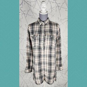 Abercrombie & Fitch White Plaid 100% Cotton Gauze Flannel Tunic Shirt